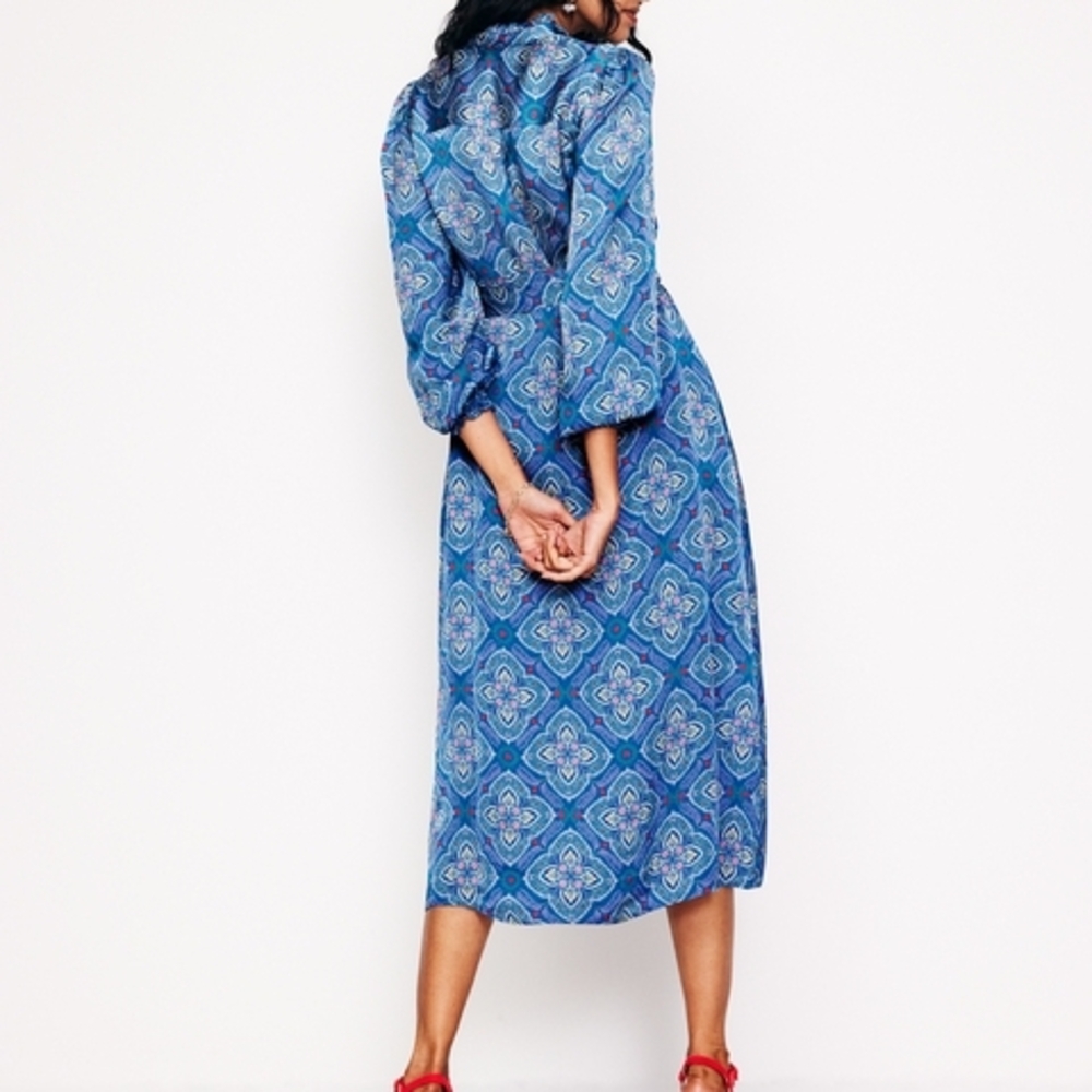 Boden Jasmine Satin Midi Dress - Directoire Blue, Ornate Mosaic